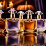 Cinq flacons de parfums séduisants sur une table